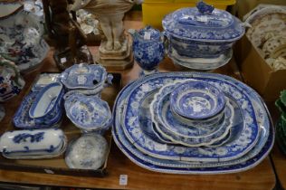 A quantity of blue and white china.