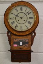 A 19th century inlaid walnut drop dial wall clock.
