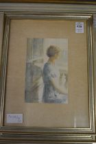 Three small watercolours depicting ladies.