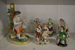 Dresden porcelain figural lamp base and other similar figures.