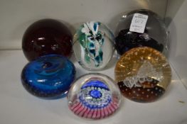 Six glass paperweights to include two by Whitefriars.