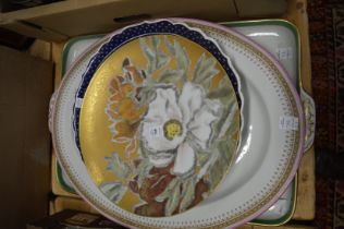 Two large porcelain serving dishes and two decorative dishes.