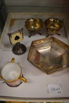 Small items of silverware and a Royal Crown Derby miniature tyg.