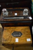 Victorian stationery box and a walnut jewellery box.