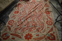 A good Arts and Crafts style Eastern cotton and floral woven throw or wall hanging 275cm x 200cm.