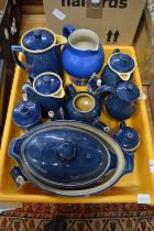 Denby and other blue decorated china together with glass vases etc.