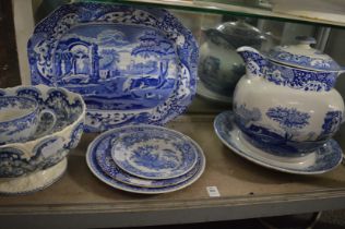 A quantity of blue and white china.