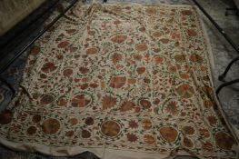 A good Arts and Crafts style Eastern cotton and floral woven throw or wall hanging 230cm x 220cm.