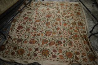 A good Arts and Crafts style Eastern cotton and floral woven throw or wall hanging 230cm x 220cm.