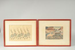 TWO ORIGINAL JAPANESE WOODBLOCK PRINTS, uniformly framed and glazed, (2).