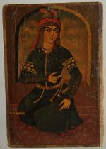 A FINE 19TH CENTURY SIGNED PERSIAN QAJAR LACQUERED PAINTING, 22cm x 15cm.