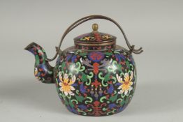 A FINE CHINESE QING CLOISONNE WINE POT, marked Tong Shun Tang, the pot decorated with longevity