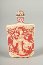 A CHINESE PAINTED BONE SNUFF BOTTLE AND STOPPER, 7cm high.