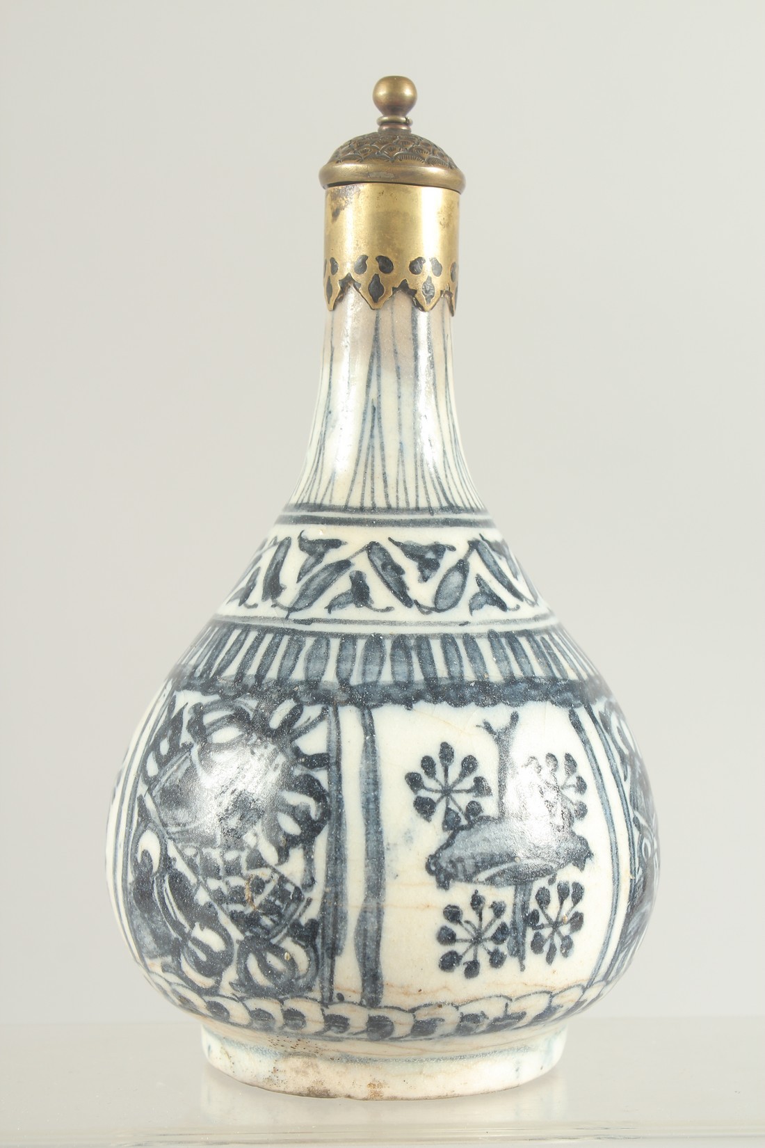 AN ISLAMIC BLUE AND WHITE PORCELAIN BOTTLE VASE, for the Chinese market, 19cm high. - Image 2 of 7