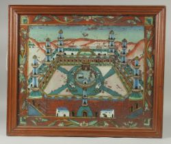 AN INDIAN OR MIDDLE EASTERN REVERSE GLASS PAINTING OF KA'BA AND THE MASJID AL-HARAM IN MECCA (