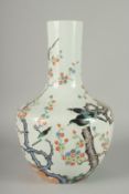 A LARGE CHINESE FAMILLE VERTE PORCELAIN VASE, painted with birds on branches of flowering trees,