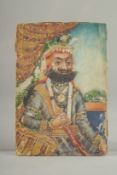 A FINE 19TH CENTURY SIKH INDIAN IVORY MINIATURE PAINTING OF SHER SINGH, 7cm x 5cm.