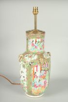 A CHINESE CANTON FAMILLE ROSE PORCELAIN VASE LAMP, (af), 49cm high overall.