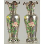 A FINE PAIR OF CHINESE ENAMELLED SILVER VASES, each decorated with enamelled floral sprays, the