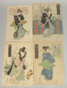 EISEN KEISAI (1790-1848): EDO BEAUTIES, four early 19th century original Japanese woodblock prints,