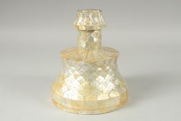 A RARE OTTOMAN MOTHER OF PEARL CANDLESTICK, 22cm high.
