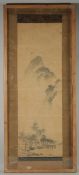 AN 18TH-19TH CENTURY CHINESE SCROLL PAINTING ON PAPER, depicting a mountainous landscape, framed and