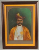 A VERY FINE LARGE 19TH /EARLY 20TH CENTURY INDIAN PASTEL PAINTING OF A RULER, framed and glazed,