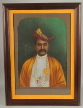 A VERY FINE LARGE 19TH /EARLY 20TH CENTURY INDIAN PASTEL PAINTING OF A RULER, framed and glazed,