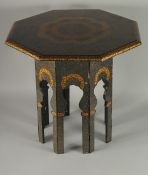 A VERY FINE AND LARGE 19TH CENTURY INDIAN KASHMIRI LACQUERED WOODEN TABLE WITH ORIGINAL LABEL,