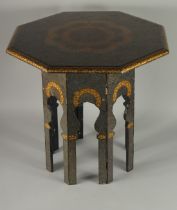 A VERY FINE AND LARGE 19TH CENTURY INDIAN KASHMIRI LACQUERED WOODEN TABLE WITH ORIGINAL LABEL,
