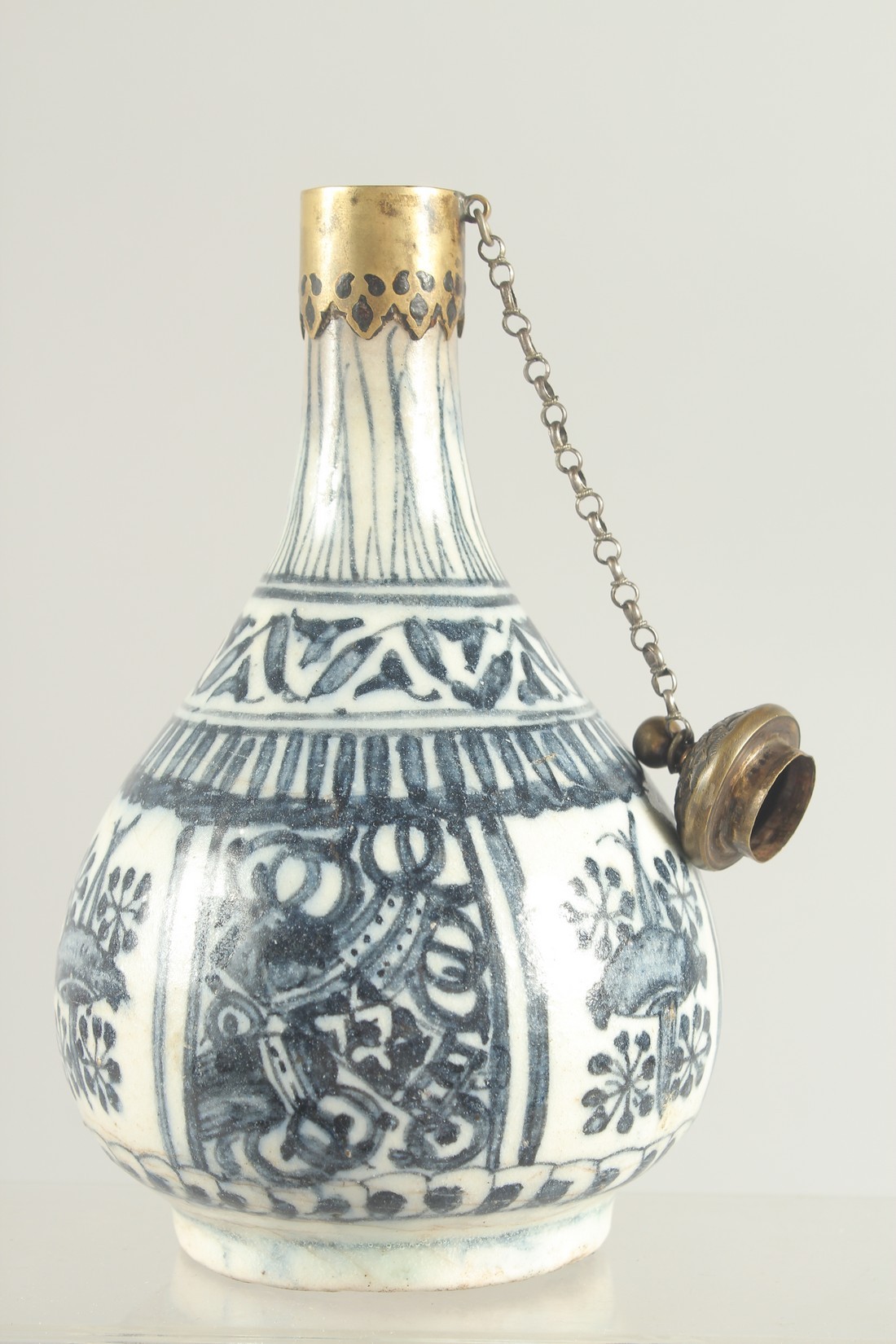 AN ISLAMIC BLUE AND WHITE PORCELAIN BOTTLE VASE, for the Chinese market, 19cm high. - Image 5 of 7
