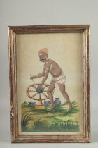 A LARGE EARLY 19TH CENTURY INDIAN WATERCOLOUR PAINTING, framed and glazed, image 38.5cm x 25cm.