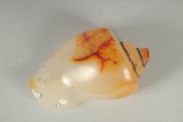 A CARVED AGATE CONCH SHELL, 7cm long.