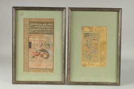TWO INDIAN MINIATURE PAINTINGS, each depicting lovers, framed and glazed, (2).
