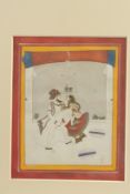 A 19TH CENTURY INDIAN RAJASTHAN EROTIC MINIATURE PAINTING, depicting a king embracing a queen, image