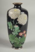 A JAPANESE CLOISONNE VASE, decorated with flora, (lacking base), 15cm high.