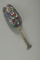 A GOOD RUSSIAN SILVER AND ENAMEL SPOON 11.5cm Mark: 84. Weight: 17gms.