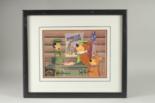 A HANNA BARBERA CELL, YOGI, THE EASTER BEAR. Signed, Bill Hanna & Joe Barbera, 1994. Framed and