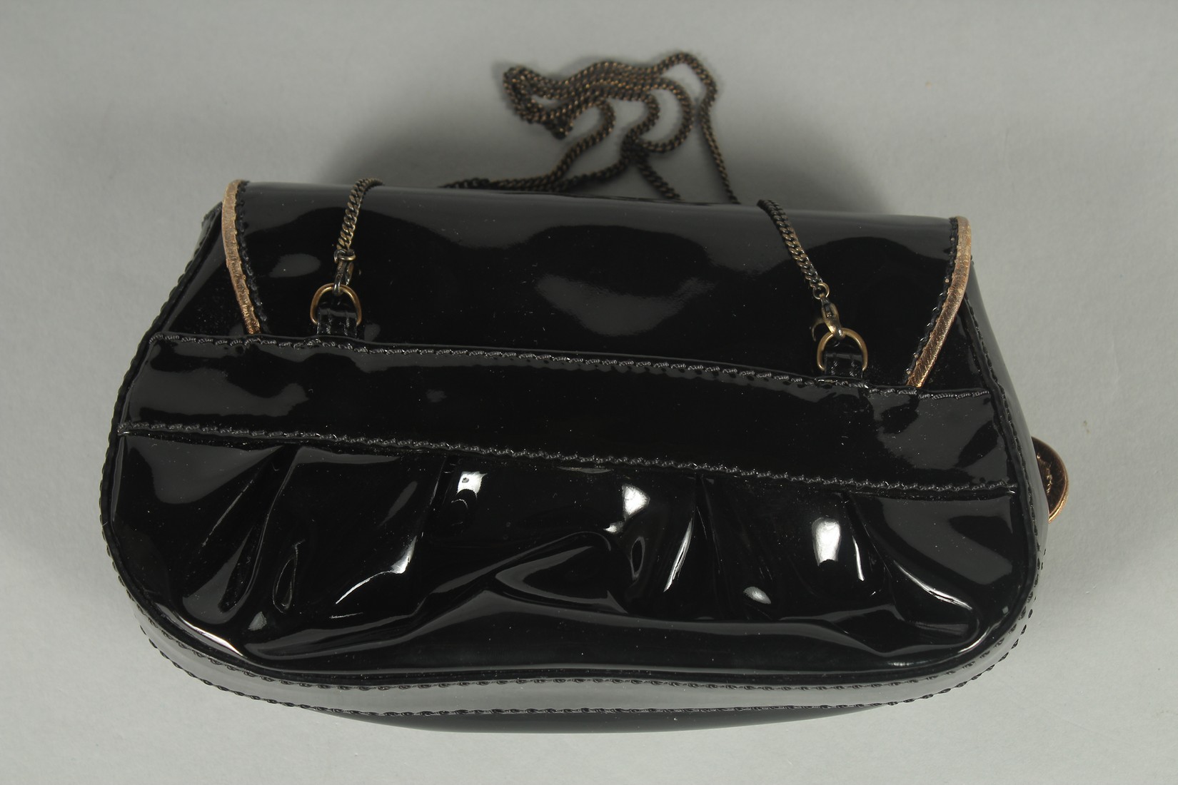 A SMALL FENDI BLACK PATENT LEATHER BAG with double buckle front 8ins long, 5ins high, 2ins deep in - Image 2 of 4