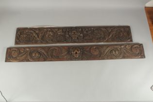 TWO CARVED OAK PANELS. 48ins x 37ins long.