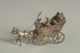 A DUTCH SILVER HORSE AND CART 3.25ins long.