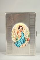 AN ENGINE TURNED SILVER CIGARETTE CASE. Birmingham, 1938 with an oval of glamour semi-nudes..