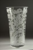A VERY GOOD CHRISTOPHLE ENGRAVED VASE. 11.5ins high in an original box (appears unused)..