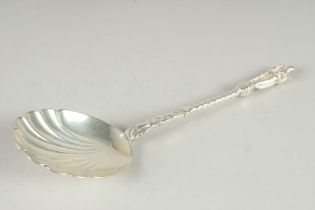 A SILVER APOSTLE SPOON with shell shape bowl, twisted stem and figural terninal. Sheffield 1853. 7.