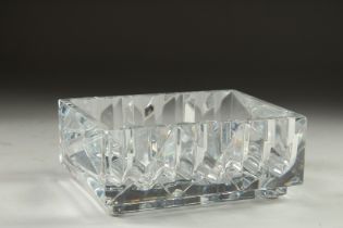 A HEAVY BACCARAT RECTANGULAR ASH TRAY. 6ins long, 4.5ins wide, 2.25ins deep.
