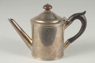 A RARE GEORGE III SILVER DRUM SHAPED YORK TEA POT with wooden handle and finial. 3ins diameter. York