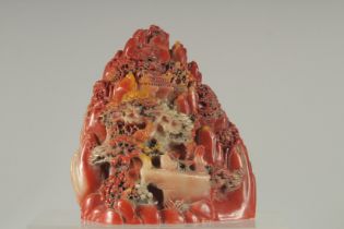A CHINESE SOAPSTONE CARVED MOUNTAIN BOULDER. 6ins high.