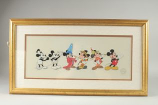 A WALT DISNEY COMPANY CELL, MICKEY MOUSE MICKEY THROUGH THE YEARS, 1993. Framed and glazed. Image: