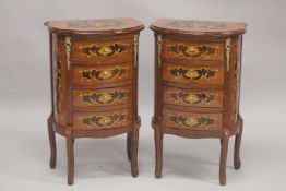 A GOOD PAIR OF LOUIS XVITH STYLE INLAID FOUR DRAWER BEDSIDE CHESTS. 2ft 6ins high, 1ft 6ins wide.