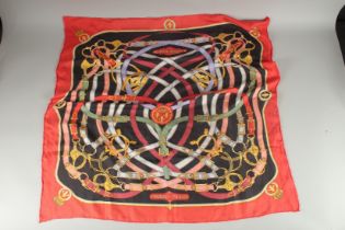 A HERMES SILK SCARF ''CAVALCADOUR''. 34ins x 34ins.